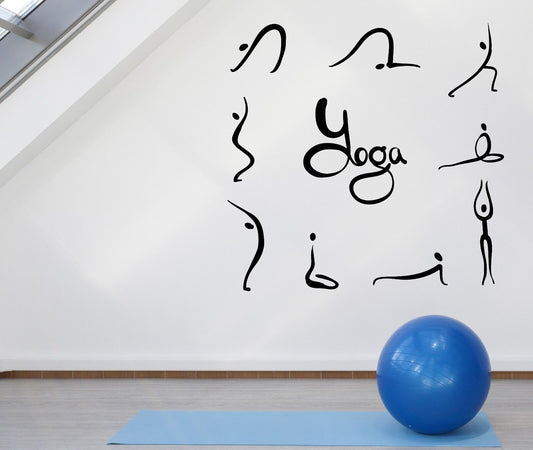 Wandtattoo-Set aus Vinyl, Bild „Yoga-Pose“, Fitness-Studio, Fitnessstudio, Yoga-Studio, Dekor (n954)