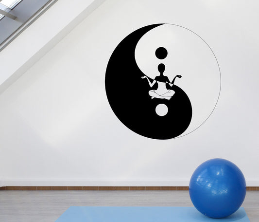 Autocollant mural en vinyle, symbole Yin Yang, Yoga assis en cercle (n967)