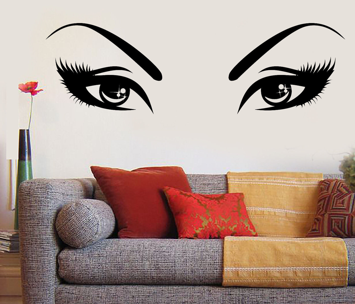 Autocollant mural en vinyle, Look expressif, yeux de femmes, sourcils, cils (n970)