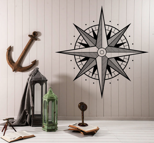 Wall Vinyl Decal Compass Earth Water Side of World Wind Rose (n985)