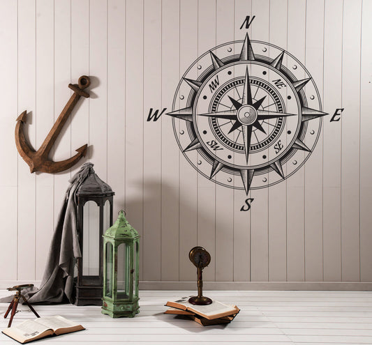 Wall Vinyl Decal Sea Nautica Compass Wind Rose Retro Style Decor n986