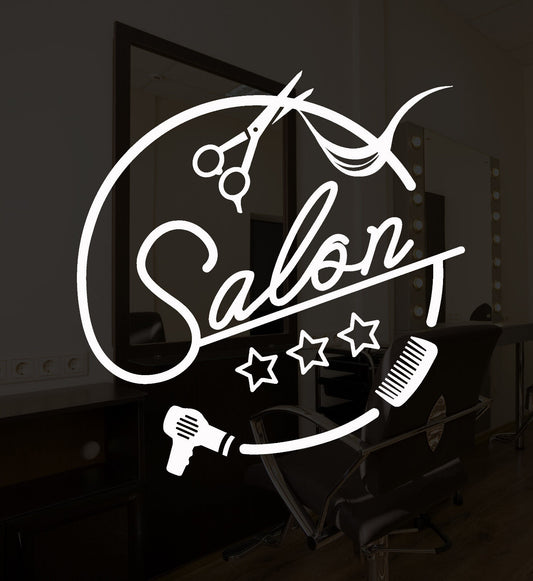 Vinyl-Wandaufkleber, Friseursalon-Logo, Schere, Haarbürste, Aufkleber (2298ig)