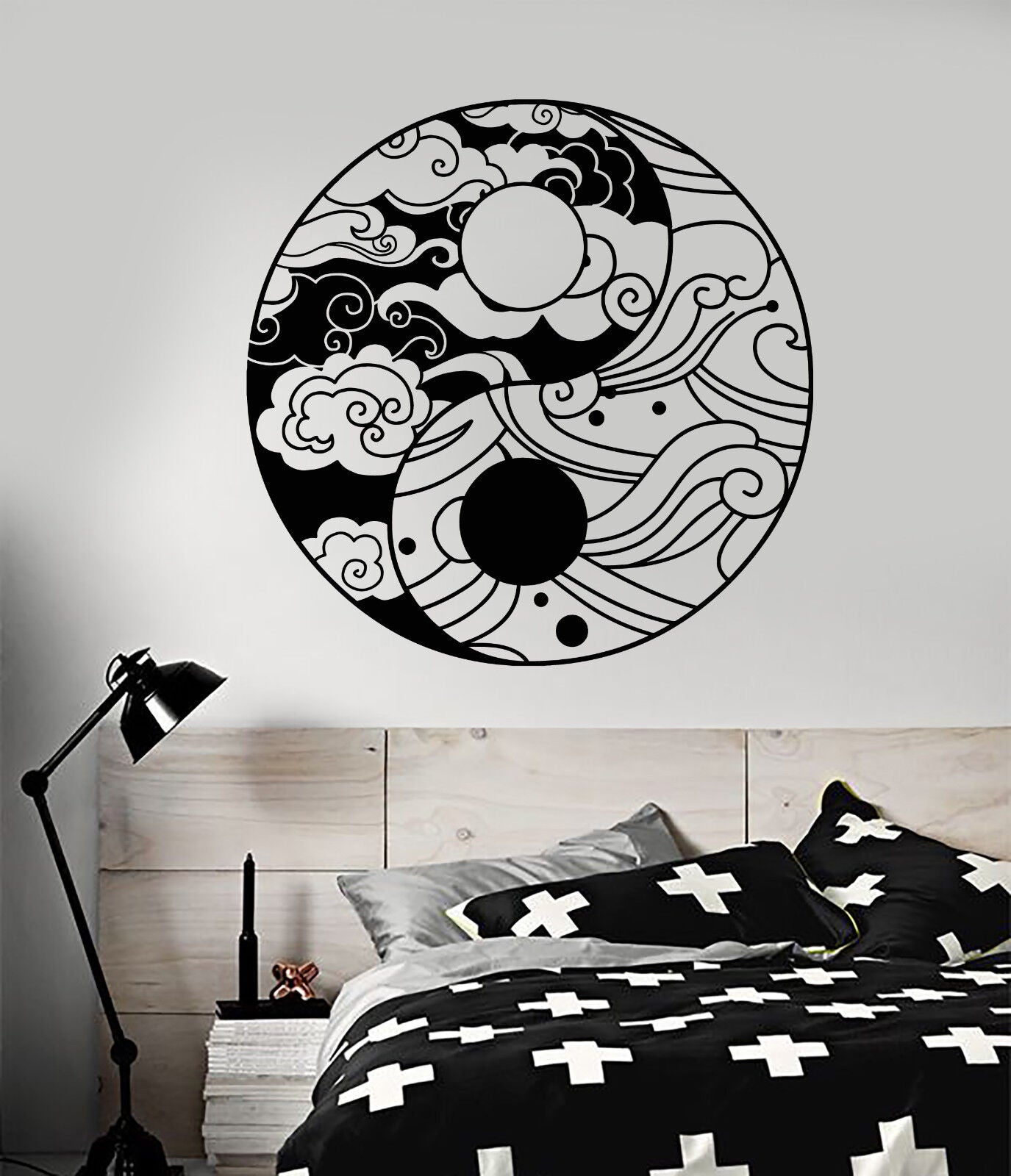 Autocollant mural en vinyle, ornement, lune, soleil, jour, nuit, décoration de chambre à coucher (2303ig) 