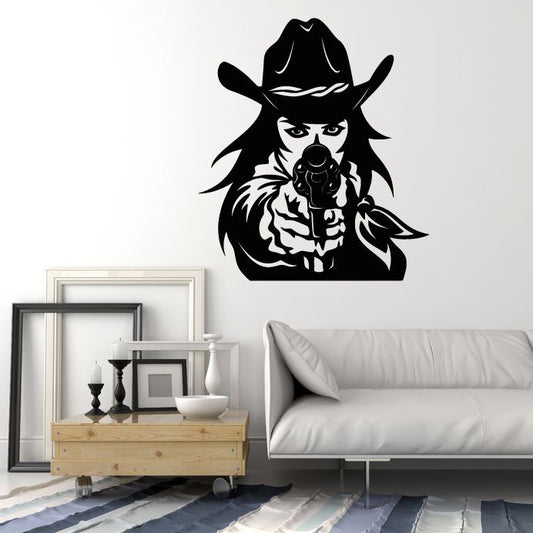 Vinyl Wall Decal Western Cowboy Hat Revolver Gun Cowgirl Stickers (2315ig)