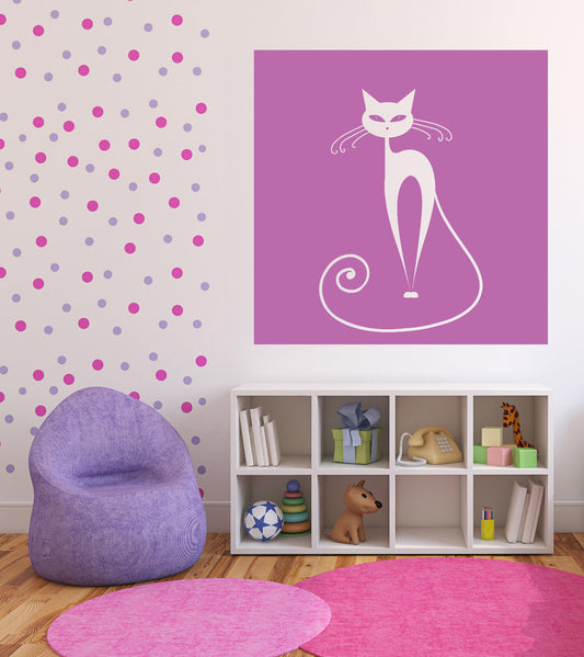 Autocollant mural en vinyle blanc, yeux de chat assis, queue sur fond, n993