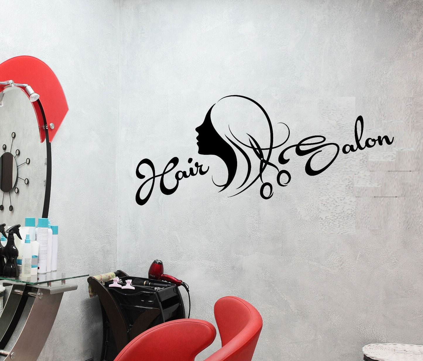 Autocollant mural en vinyle pour Salon de coiffure, ciseaux de coupe de cheveux, autocollants avec Logo (2343ig)