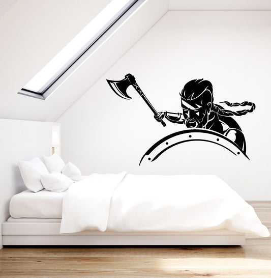 Vinyl Wall Decal Viking Warrior With Ax Shield Stickers (2345ig)