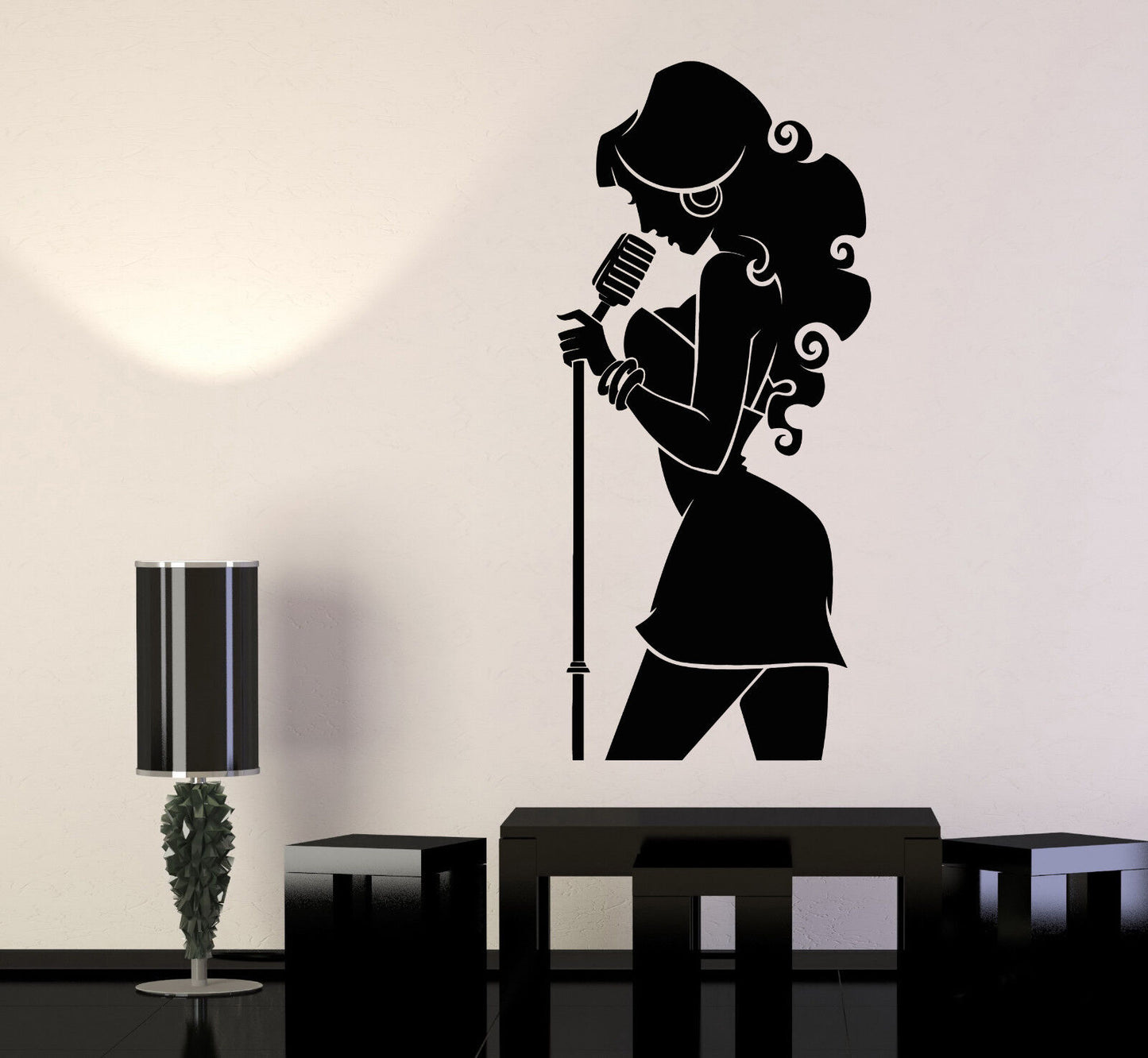 Vinyl Wall Decal Karaoke Club Bar Singer Girl With Microphone Stickers (2347ig)