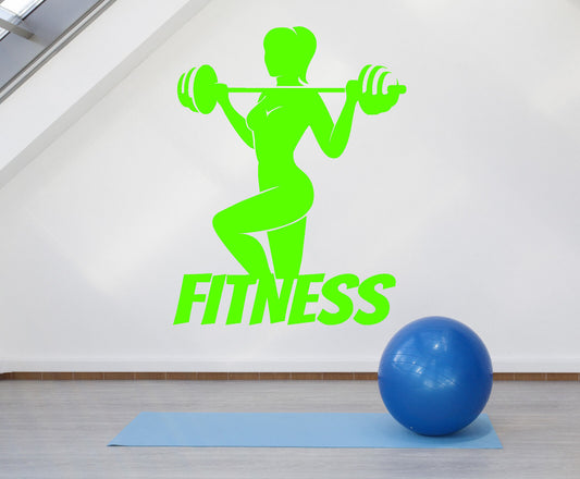 Autocollant mural en vinyle pour Sport, salle de sport, Fitness, fille, haltères (2348ig)