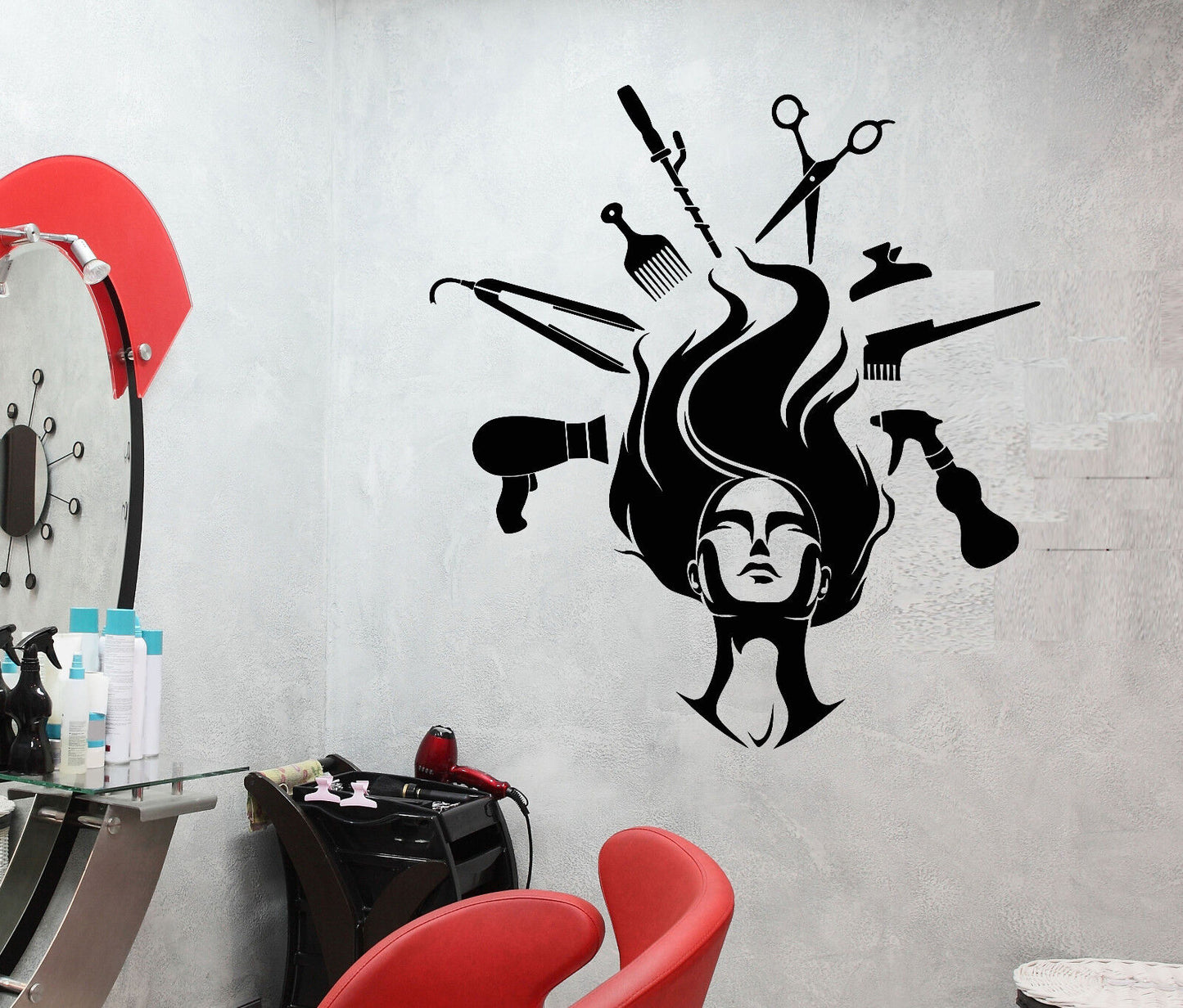 Wandtattoo Friseursalon Friseur Haarschnitt Frisur Aufkleber Vinyl (2351ig)