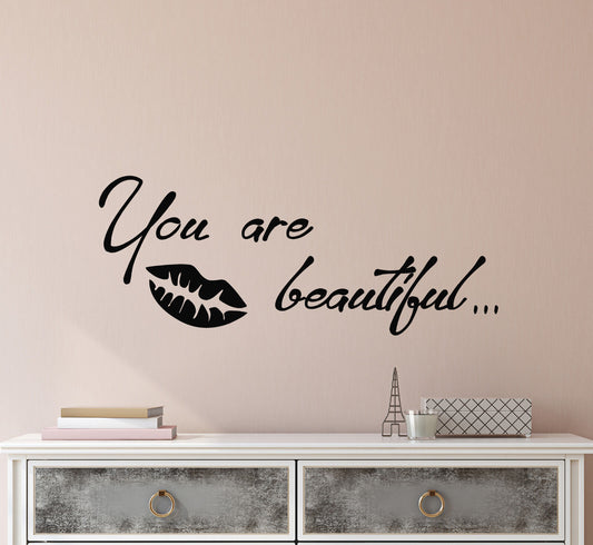 Vinyl Wall Decal Stickers Motivation Quote Words You Are Beautiful Letter 2354ig