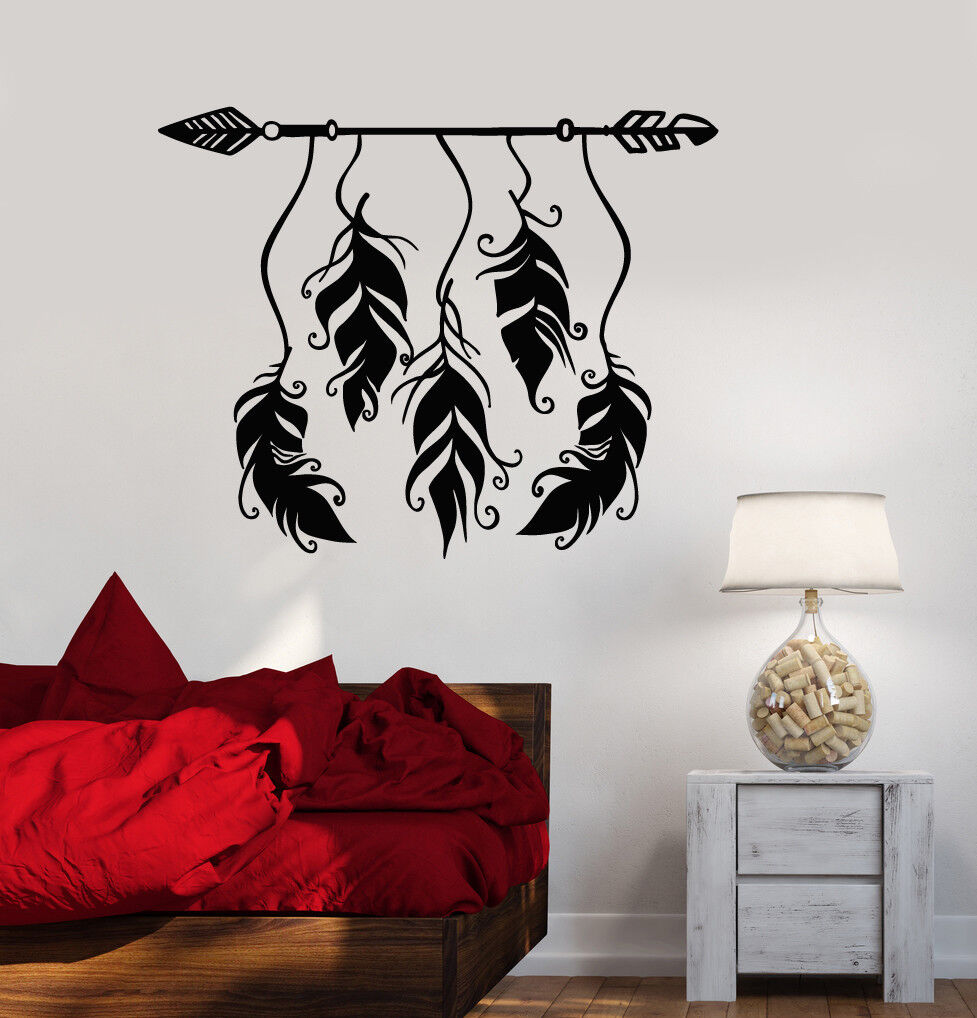 Vinyl Wall Decal Ethnic Style Arrow Feathers Protective Amulet Stickers (2382ig)