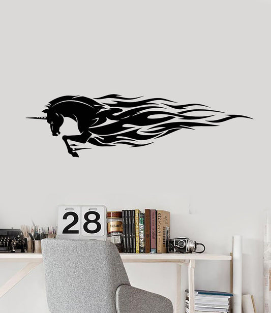 Vinyl Wall Decal Fairy-Tale Unicorn Forks Of Flame Stickers (2386ig)