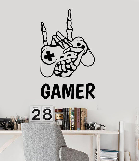 Vinyl Wall Decal Skeletal Hand Gamer Joystick Teen Room Decor Stickers (2404ig)