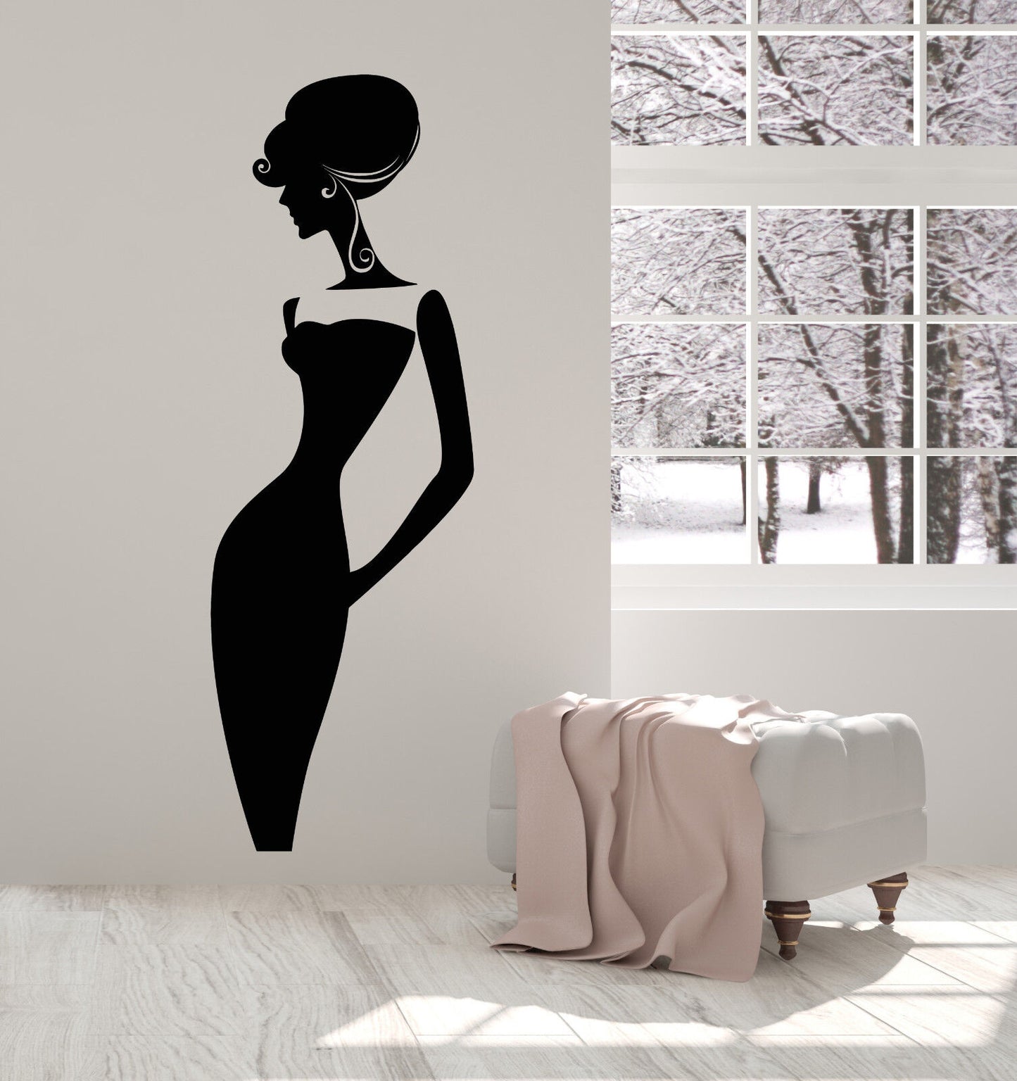 Wandtattoo Dame im Kleid Mademoiselle Beauty Fashion Sticker aus Vinyl (2409ig)