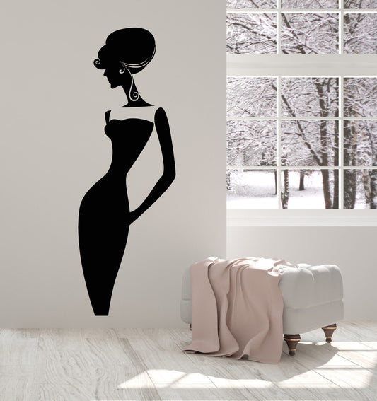 Vinyl Wall Decal Lady In Dress Mademoiselle Beauty Fashion Stickers (2409ig)