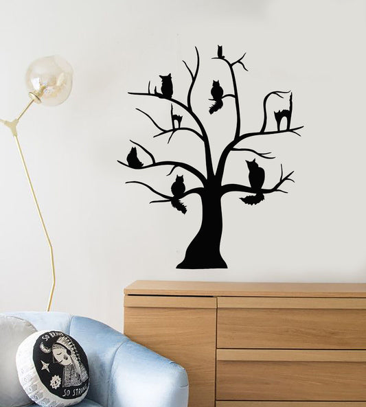 Vinyl Wall Decal Cartoon Wild Cats On Tree Pets Stickers (2421ig)