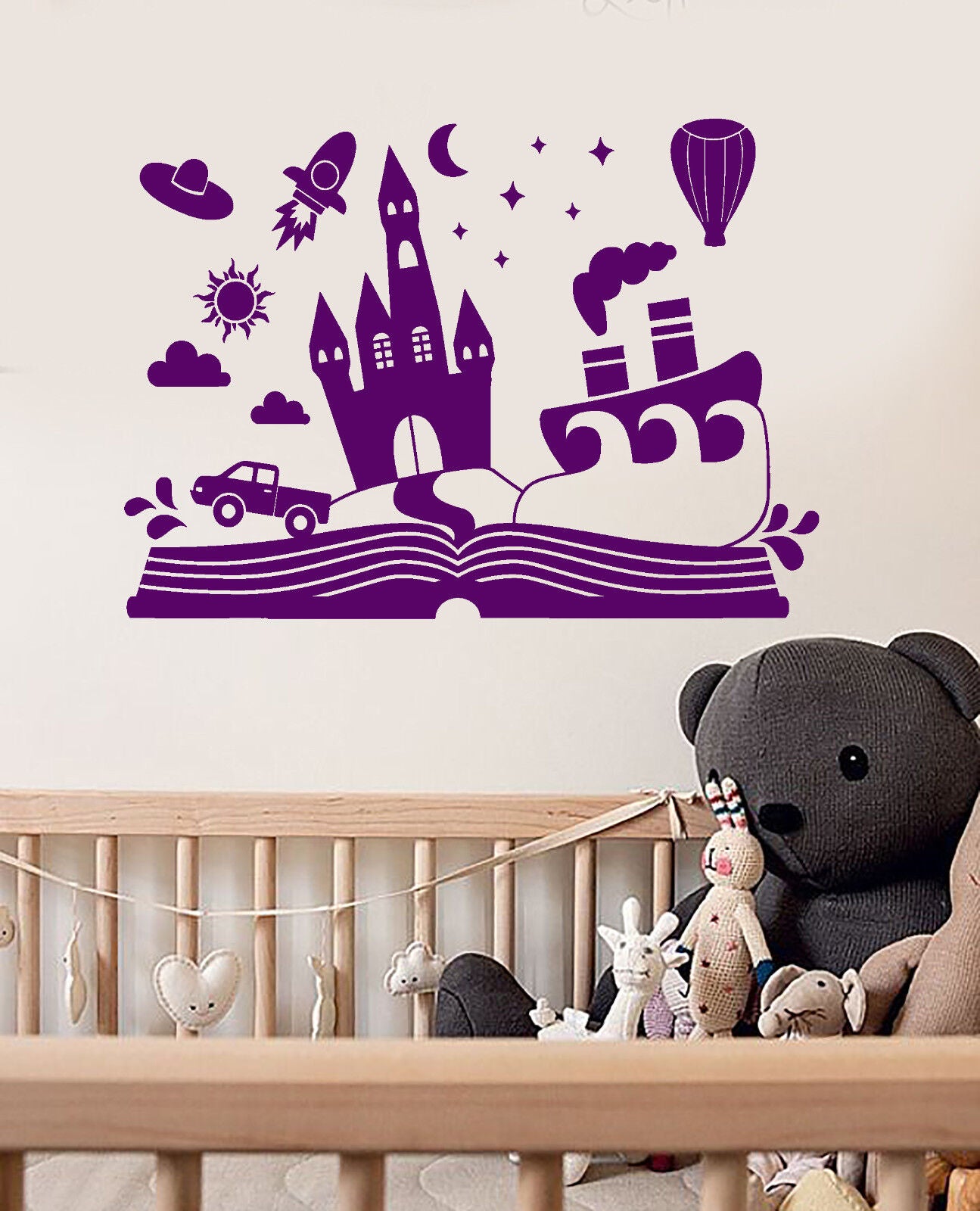 Autocollant mural en vinyle, dessin animé, livre de fées, château, décoration de chambre d'enfant, 2451ig