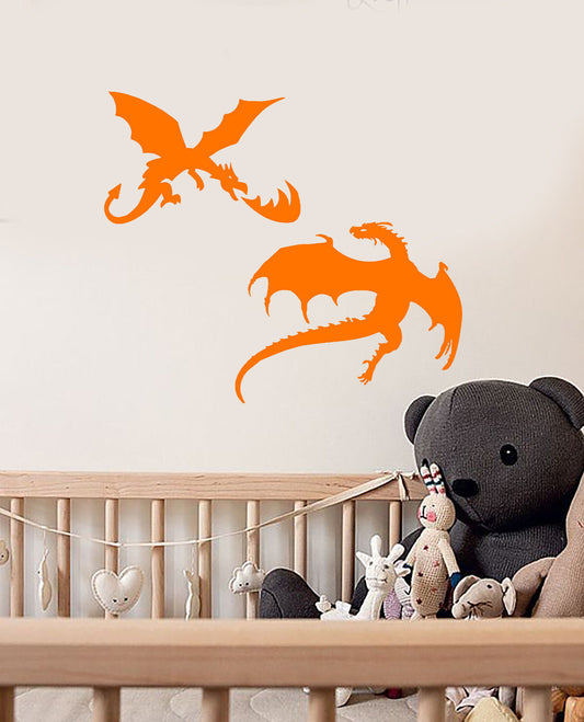 Vinyl Wall Decal Fire-Breathing Dragons Fantasy Dragons Animals Stickers 2489ig