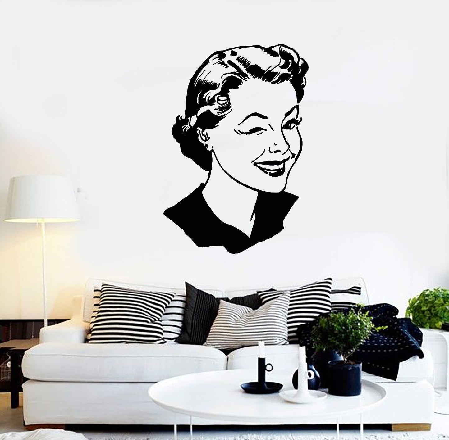 Vinyl Wall Decal Pin-up Model Retro Winking Girl Face Woman Stickers (2517ig)