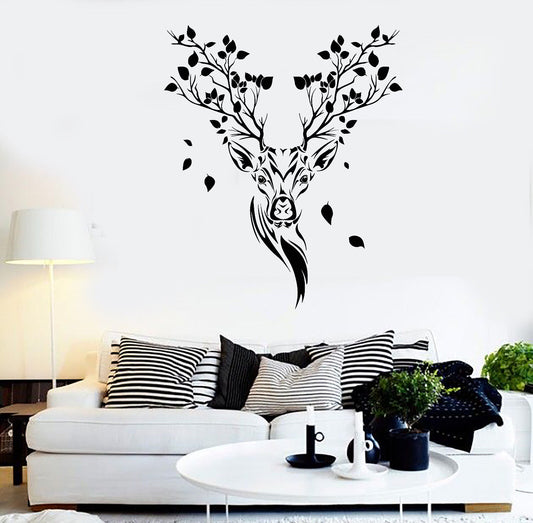 Vinyl Wall Decal Ethnic Forest Deer Head Tree Branch Branch Stickers (2518ig)