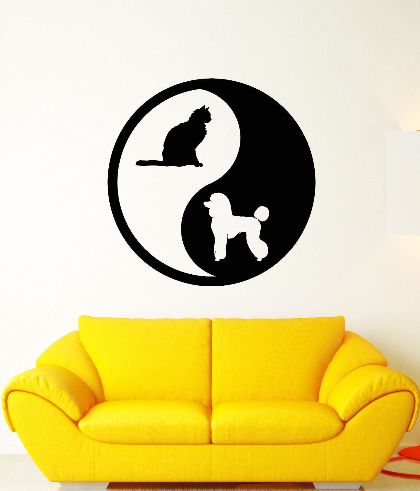 Autocollant mural en vinyle caniche chat chien animaux de compagnie Yin Yan symbole autocollants (2530ig)