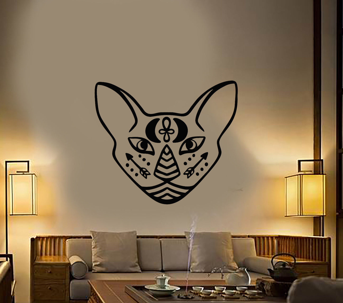 Vinyl Wall Decal Egyptian Sphynx Cat Pet Head Moon Arrows Tattoo Stickers 2533ig