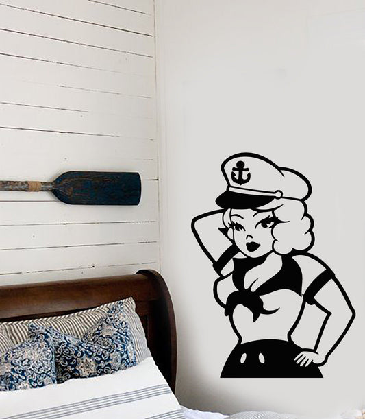 Wandaufkleber aus Vinyl, Pin-Up-Stil, Frau, Mädchen, nautisch, Retro, Seemann, Aufkleber (2539ig)