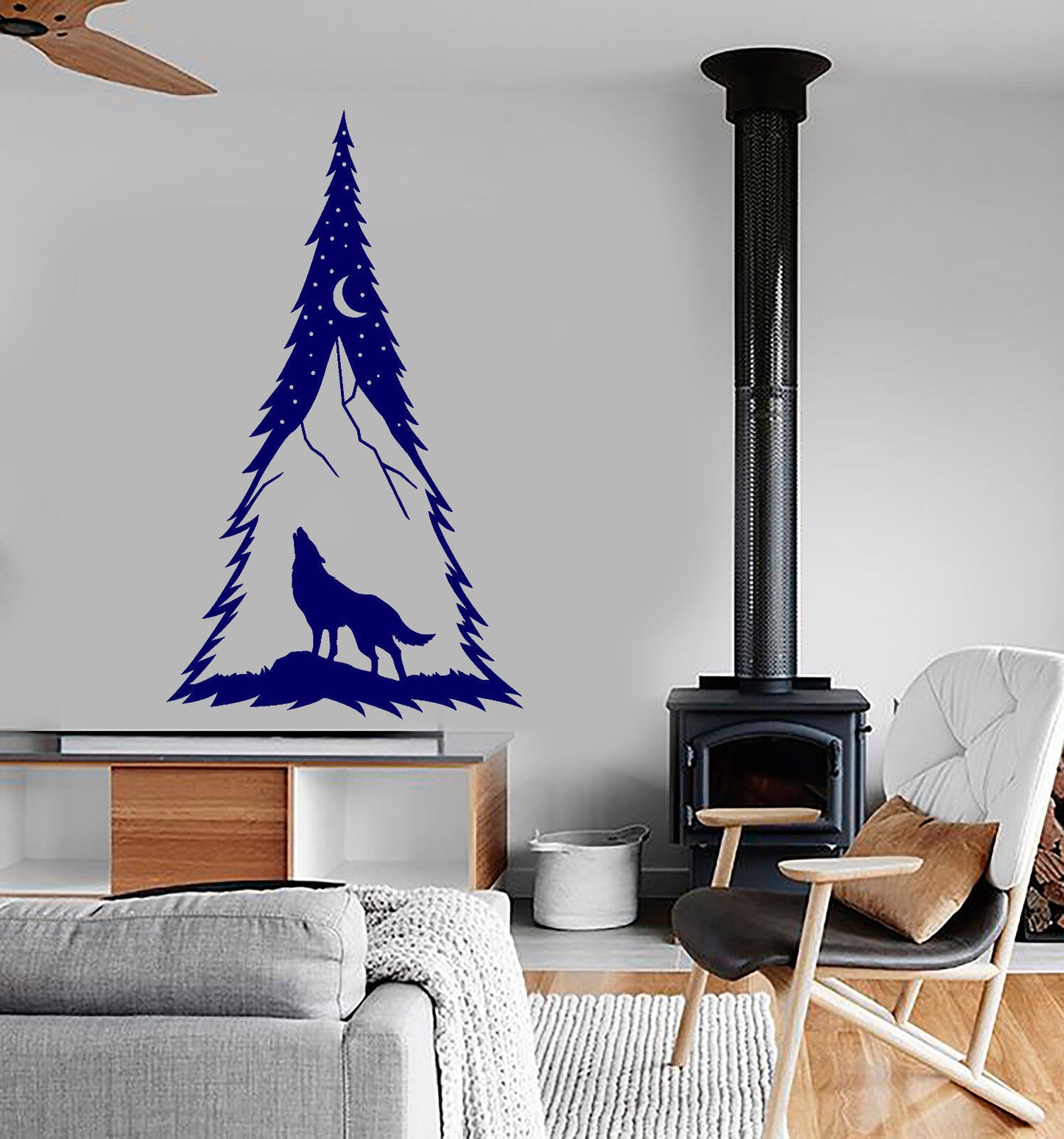 Vinyl Wall Decal Spruce Tree Forest Howling Wolf Predator Animal Stickers 2545ig