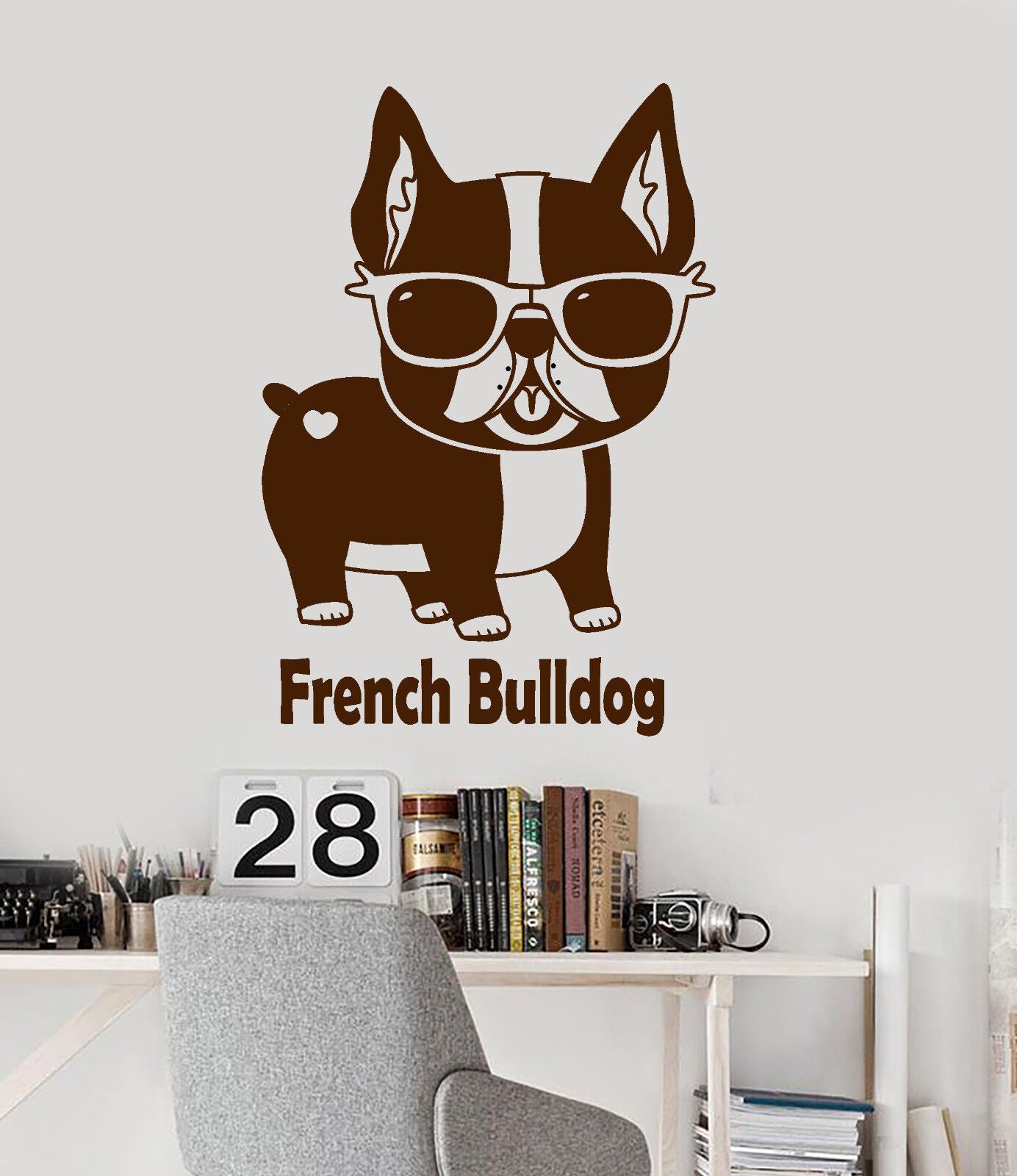 Autocollant mural en vinyle, bouledogue français, animalerie, lunettes de soleil, autocollants d'animaux drôles, 2558ig