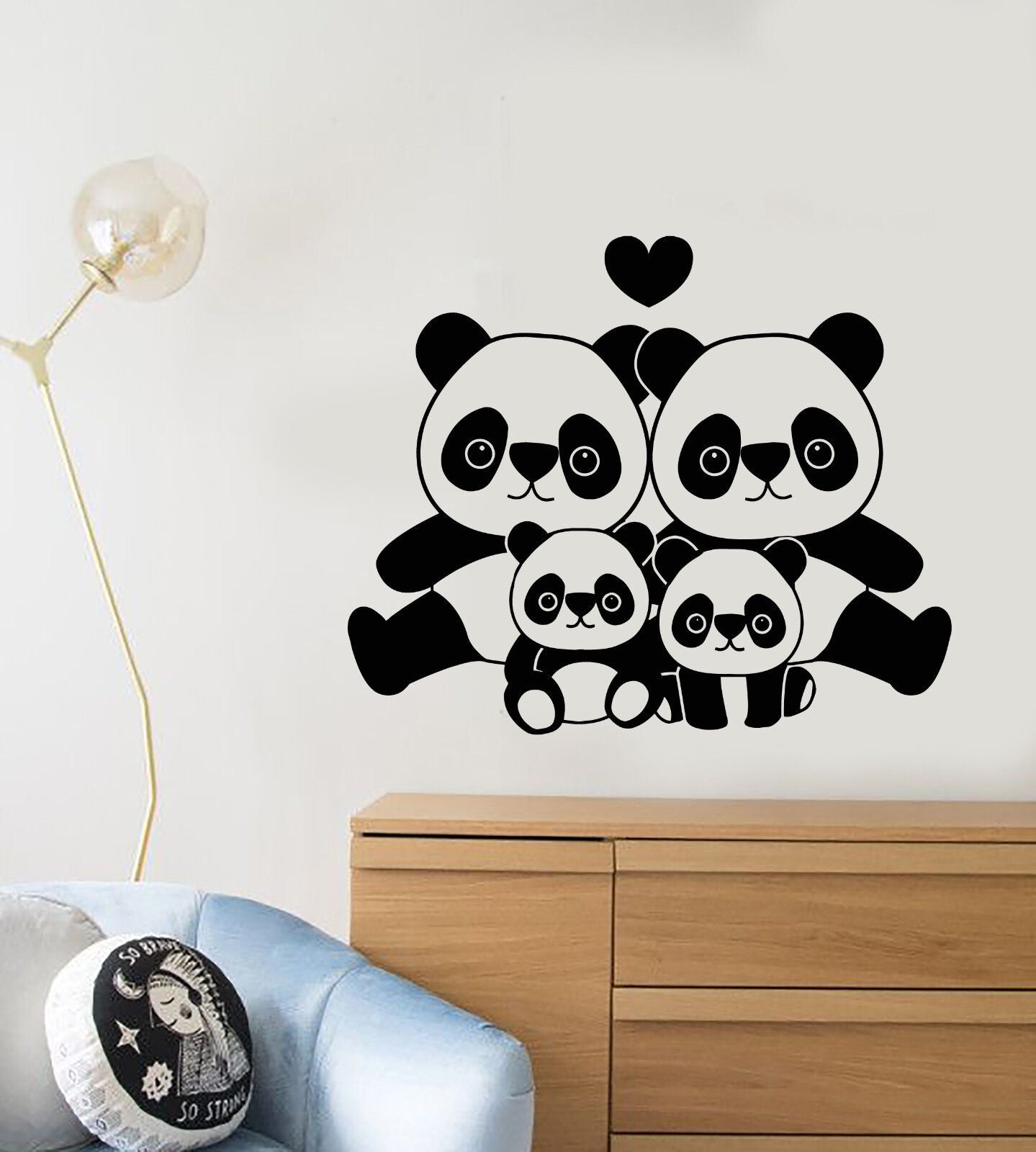 Autocollant mural en vinyle, dessin animé Panda famille animaux asiatiques (2592ig)