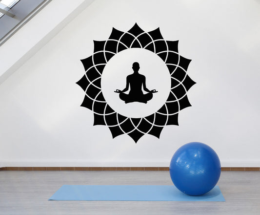 Vinyl Wall Decal Lotus Flower Yoga Meditation Man Pose Room Stickers (2616ig)