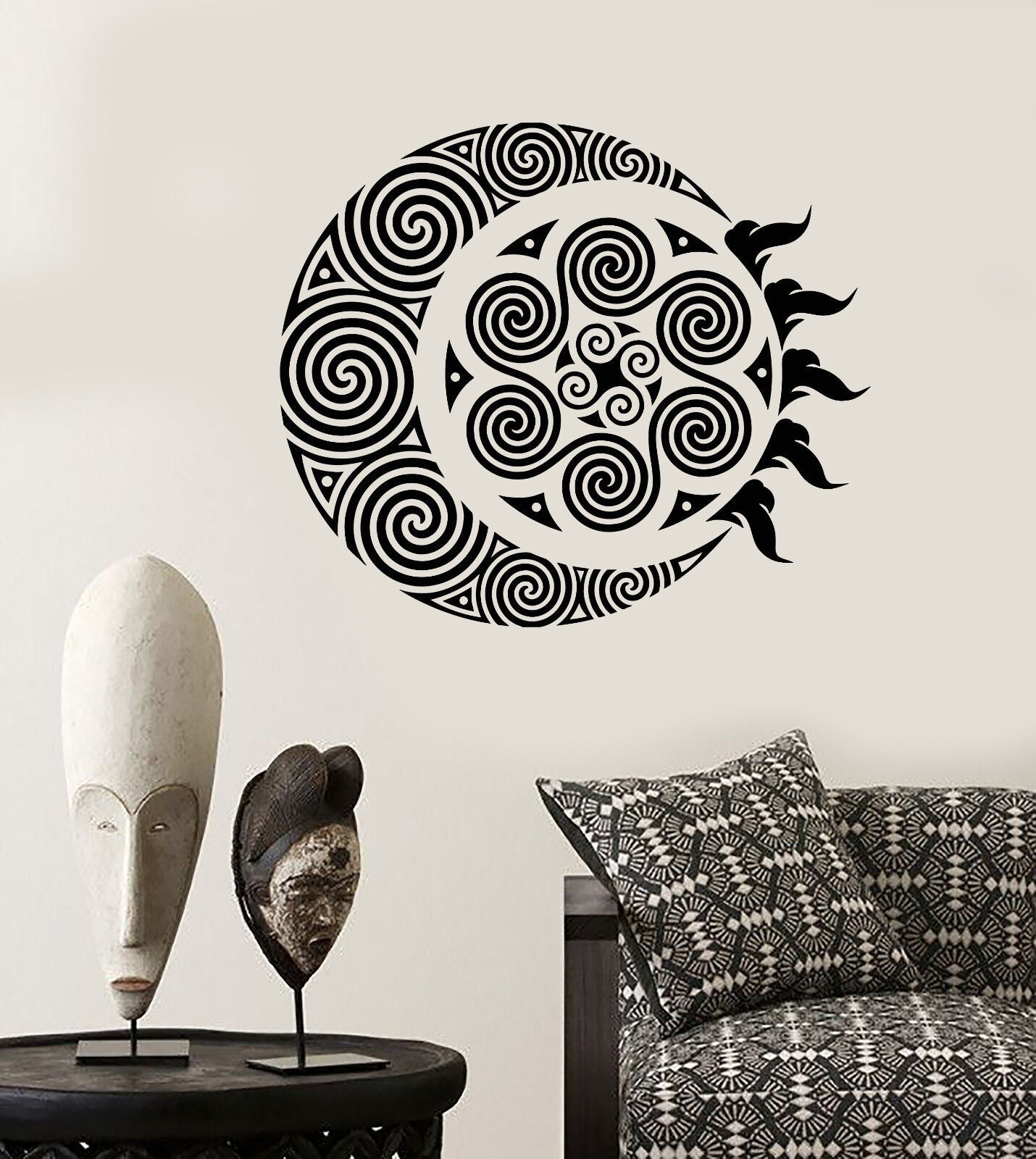 Vinyl Wall Decal Ethnic Style Sun And Moon Illusion Geometric Stickers (2617ig)