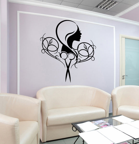 Autocollant mural en vinyle avec Logo, panneau de ciseaux pour Salon de coiffure et de beauté (2632ig)