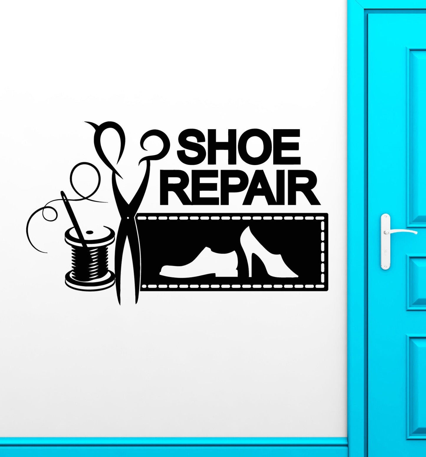 Vinyl Wall Decal Shoe Repair Logo Signboard Threads Needle Stickers (2637ig)