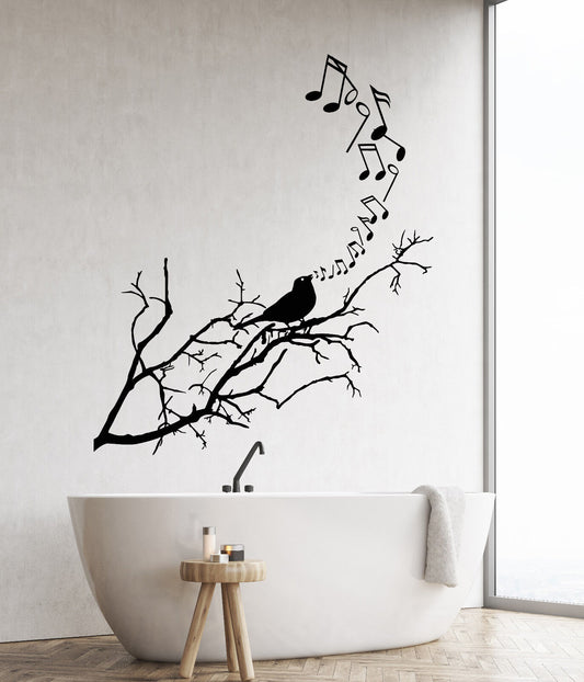 Autocollant mural en vinyle oiseau chanteur sur branche Notes autocollants de musique (2651ig)