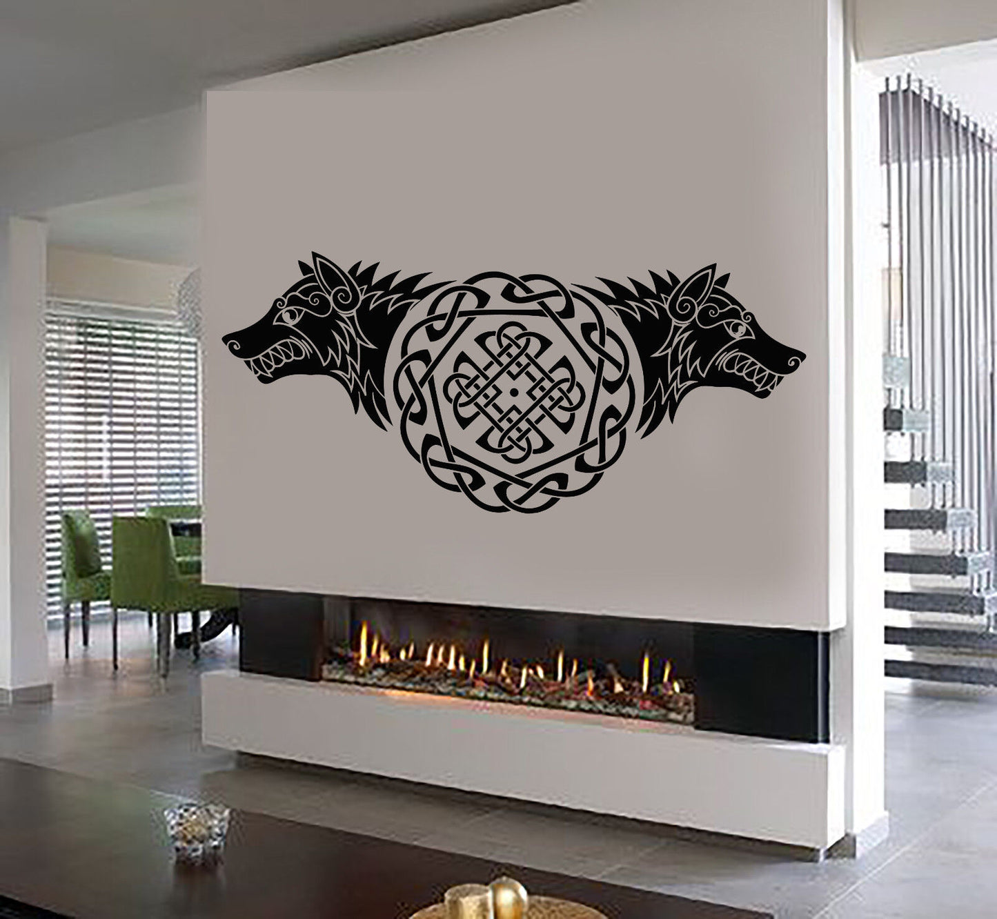 Vinyl Wall Decal Celtic Ornament Wolves Head Symbol Predator Stickers (2652ig)