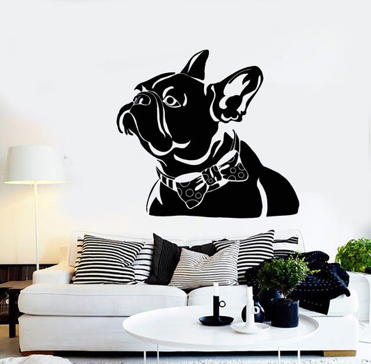 Autocollant mural en vinyle abstrait pour animaux de compagnie, bouledogue français, nœud papillon, Animal de maison, 2663ig