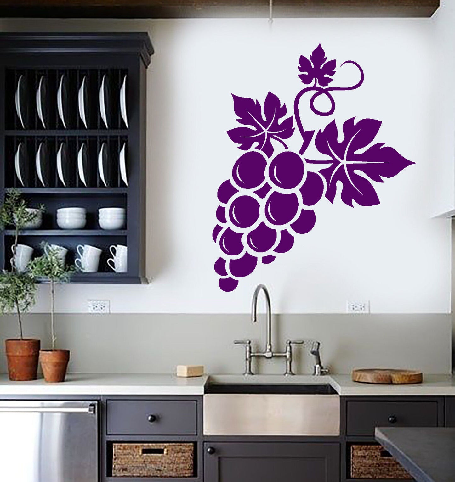 Autocollant mural en vinyle, bouquet de raisins, fruits, vin, décor de cuisine, autocollants (2674ig)