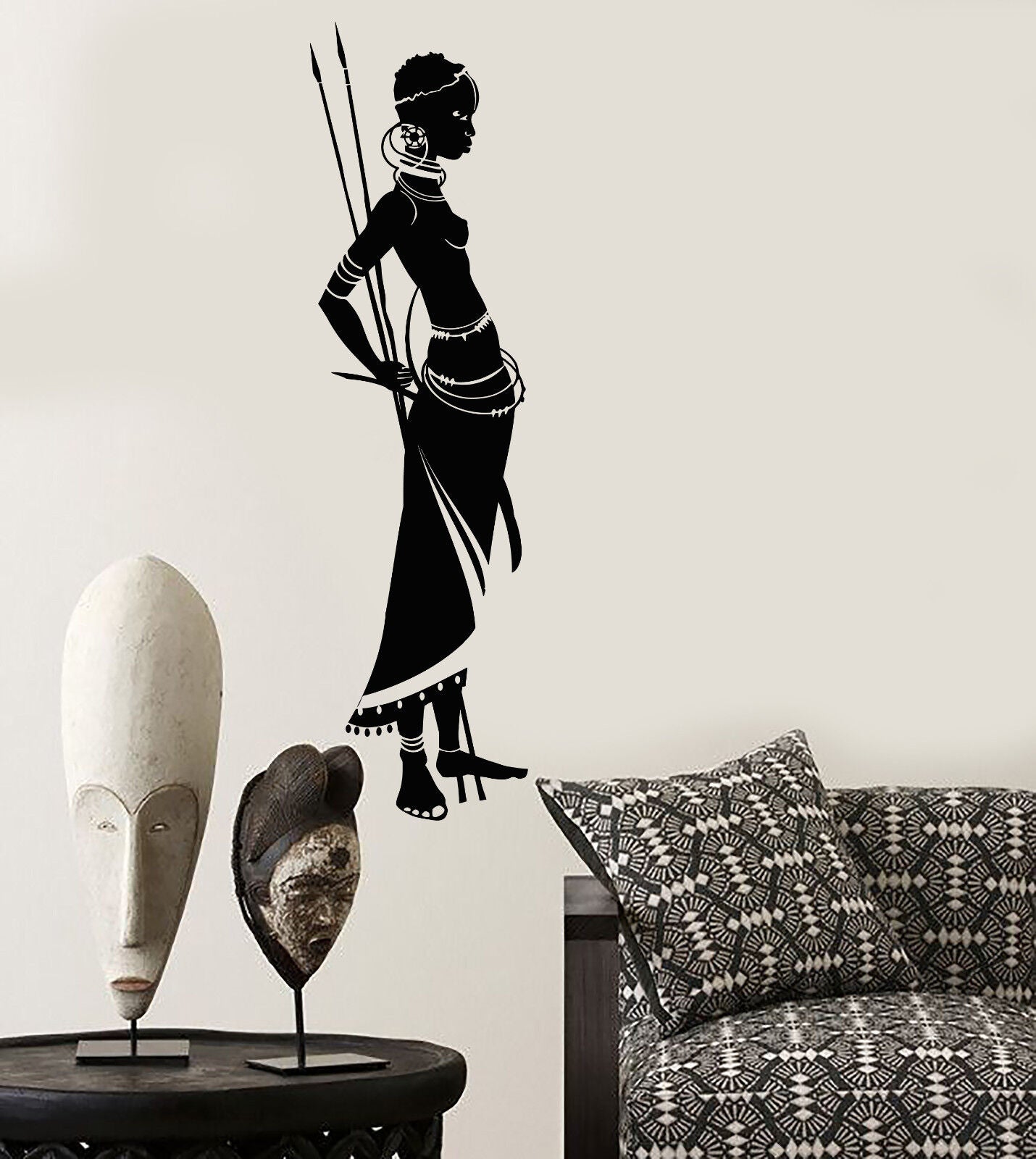 Autocollant mural en vinyle pour femmes africaines autochtones avec lance, autocollants de Style ethnique (2680ig)