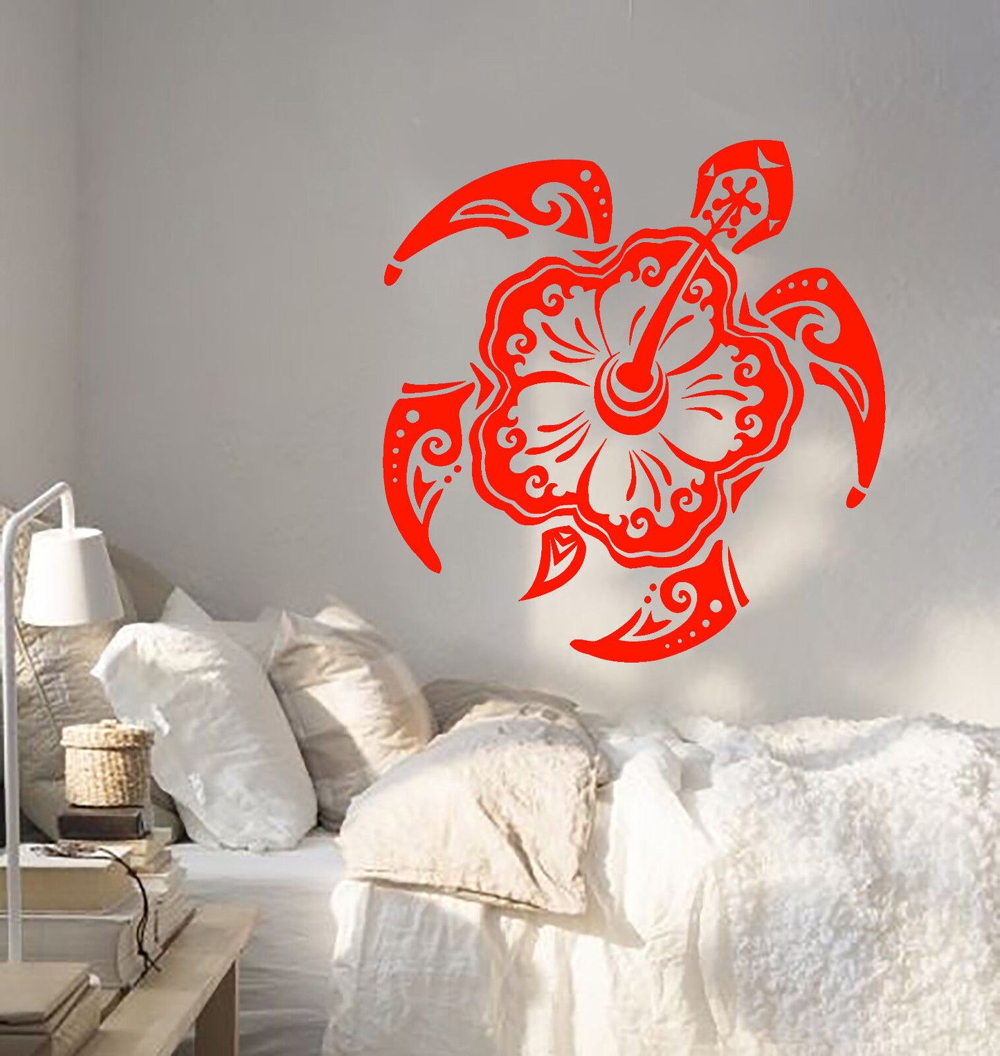 Vinyl Wall Decal Sea Turtle Animal Exotic Flower Beach Style Stickers (2691ig)