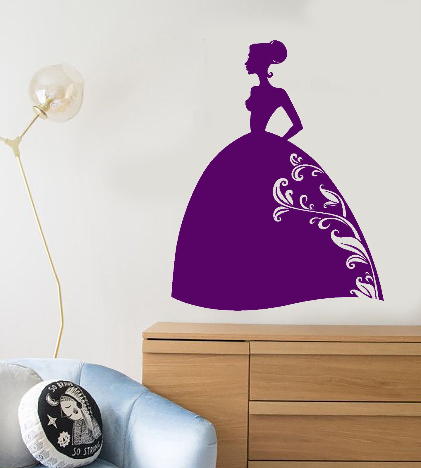 Autocollant mural en vinyle avec Silhouette de dessin animé, princesse, conte de fées, pour chambre de fille, 2685ig