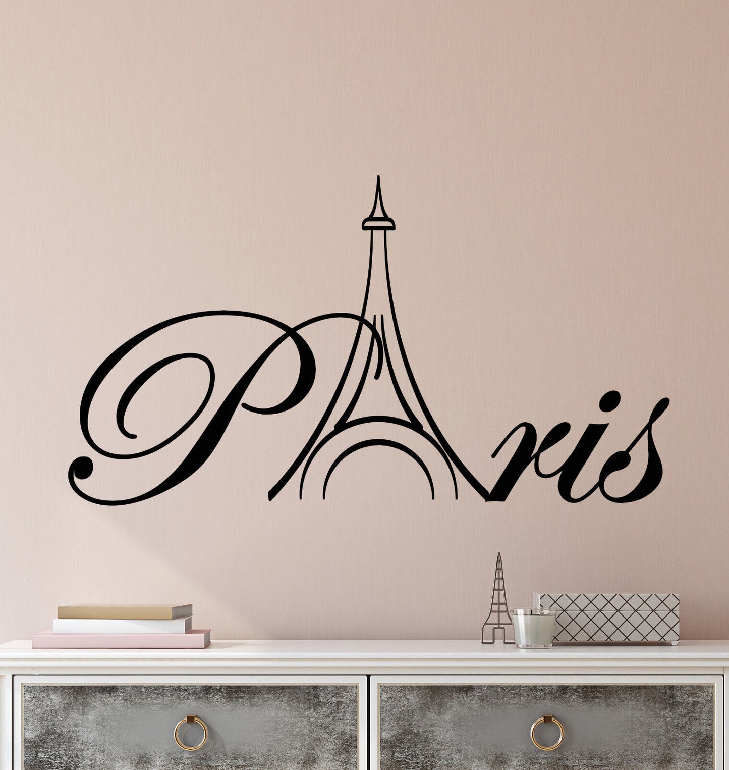 Vinyl Wall Decal Word Paris Eiffel Tower France Stickers (2708ig)