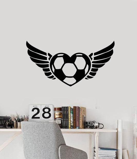 Autocollant mural en vinyle avec ailes et cœur, symbole de fan de football, ballon de Sport (2729ig)