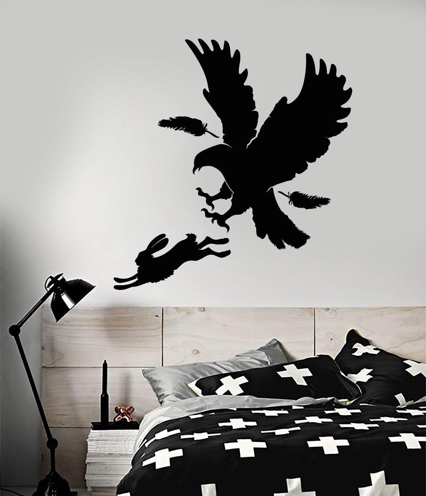 Vinyl Wall Decal Predator Bird Feather Eagle Hare Rabbit Hunting Stickers 2734ig