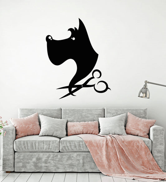 Autocollant mural en vinyle pour animaux de compagnie, ciseaux pour chiens et chiots, autocollants pour Salon de toilettage et de beauté (2740ig)