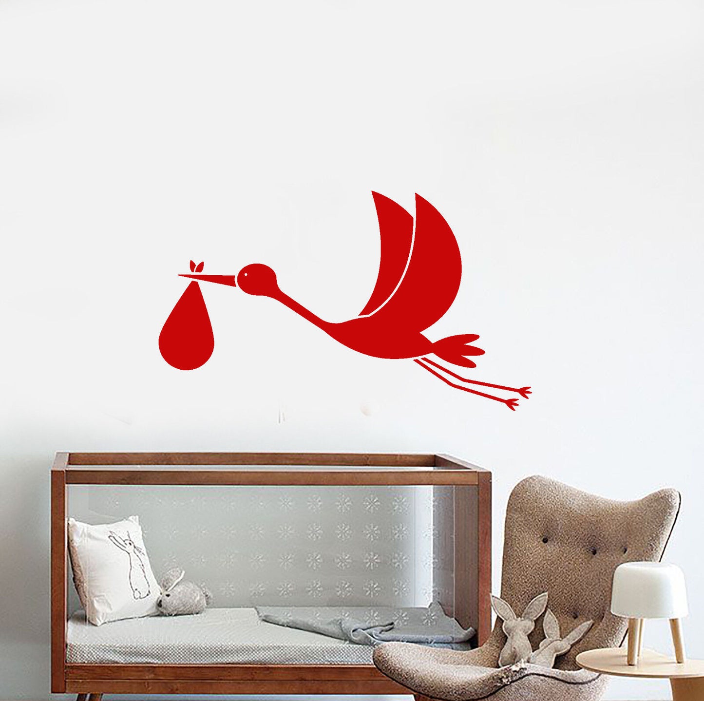 Wandaufkleber, Vinyl, Storch mit Baby, Cartoon-Vogel, für Kinderzimmer (2746ig)