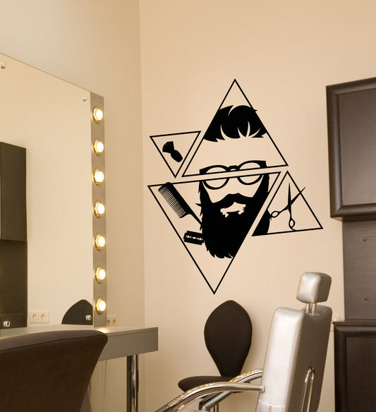 Autocollant mural en vinyle pour Salon de coiffure, salon de coiffure, barbe, Hipster (2758ig)