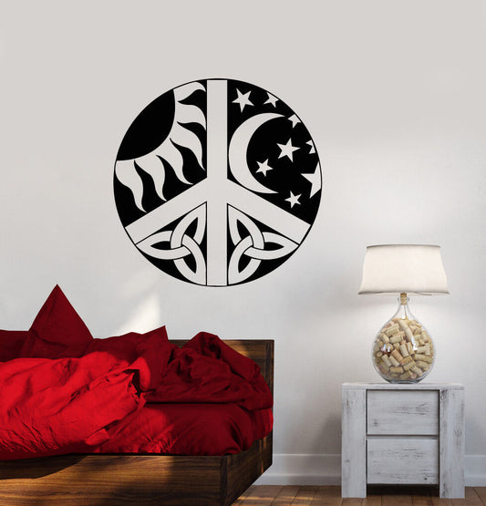 Autocollant mural en vinyle soleil lune jour nuit Style celtique symbole hippie autocollants (2772ig)