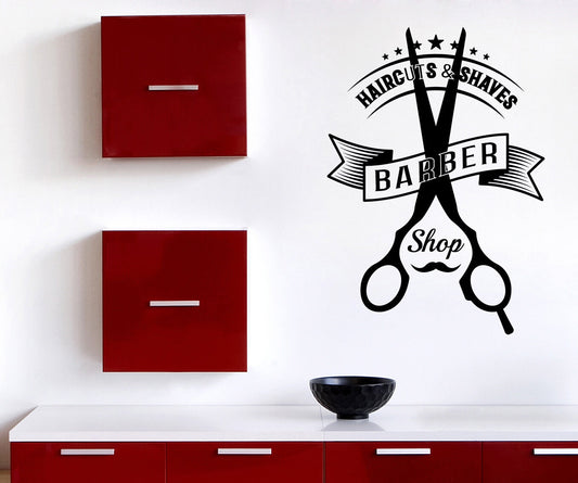 Vinyl Decal Wall Sticker Barber Tools Haircuts Shaves Beauty Salon Decor (n883)